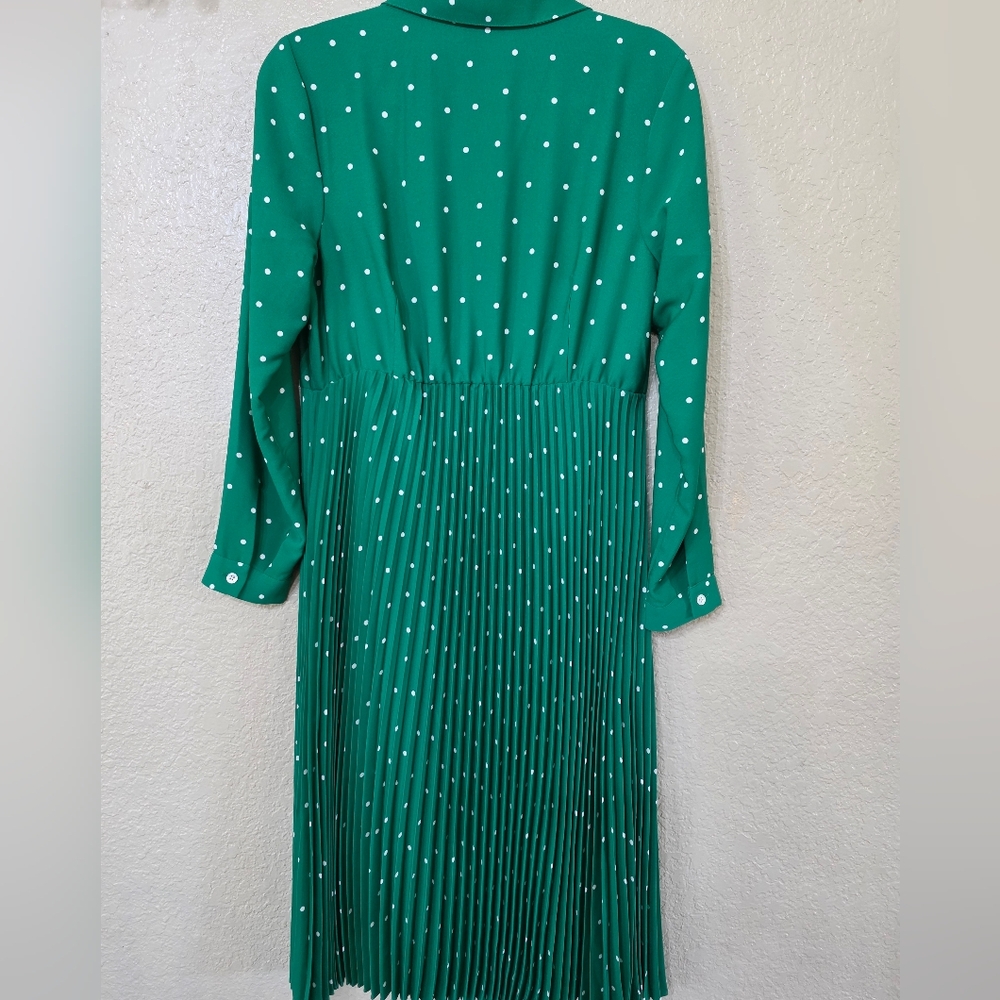 J Jill Green Polka Dot Pleated Dress - Picture 5 of 7